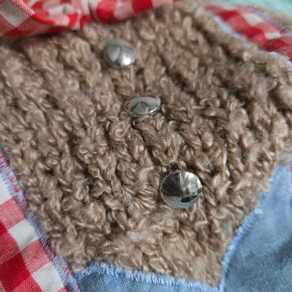 Vintage Far Near Teddy Bear 3D Sweater Green Pastel Textured Camp Novelty Large - Picture 12 of 16